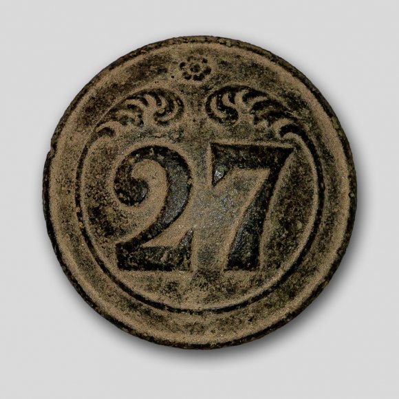 Regimentsknopf 27 | Foto: Uwe Schroeder (© Landesamt für Archäologie Sachsen) Regimentsknopf 27 - Knopf Nr. 27
2. Magdeburgisches Infanterie-Regiment